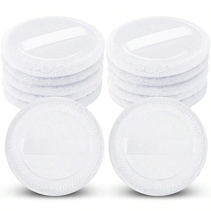 12 Pcs Loose Powder Puff Pink Cotton Pads Face Body Makeup Velour With Ribbon Applicators Setting Round Make Up Eyeshadow Concealer Cosmetics Sponge - Multicolor - View 1