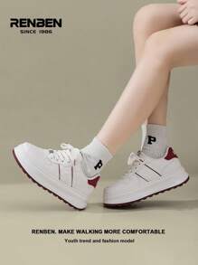 Zapatillas vulcanizadas azul/rojo de primavera 2025 para mujer de Renben, con suela gruesa, ligeras, amortiguación de impactos, calzado casual de estilo retro