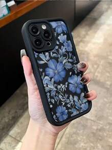 Bloem 1pc Blauw Bloemenpatroon Beschermhoesje Compatibel met iPhone 15, iPhone 14 Pro Max, iPhone 16, iPhone 16 Pro, iPhone 13, iPhone 14, iPhone XR, iPhone 15 Pro Max, iPhone 11, iPhone 12, iPhone 11 Pro, Schokbestendige zachte telefoonhoes met volledige dekking