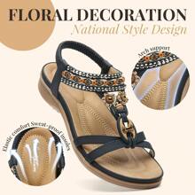 LITTLEPLUM Lässige flache Damensandalen mit Strassperlen Bohemia Strandschuhe Lässige Knöchel Elastische Flip Flops