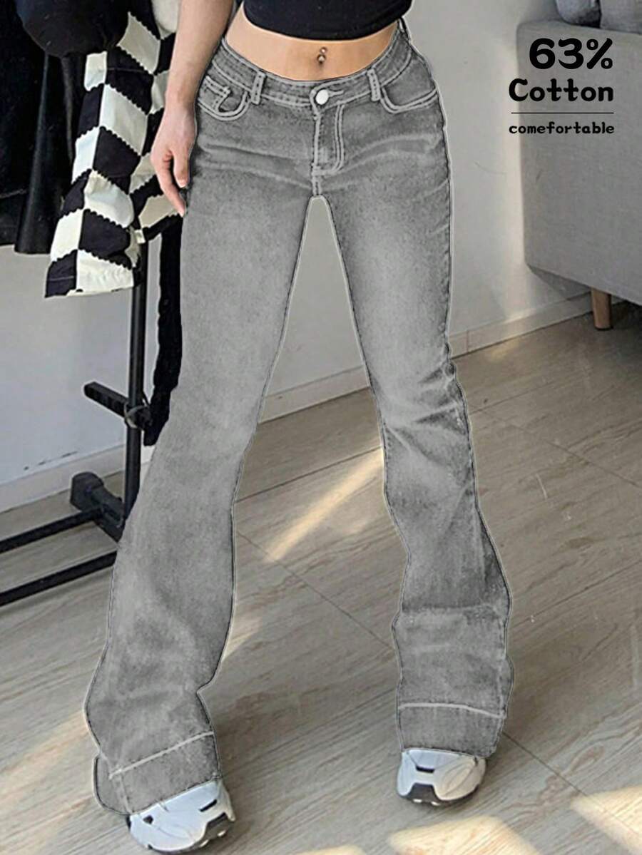 女款 Y2K 街头风低腰休闲牛仔喇叭裤，开学季，秋季