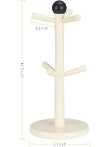 Coffee Mug Holder, Wood Mug Holder, Mug Tree With 6 Hooks Stand For Countertop, Mugs Organizer Coffee Bar Accessories And Decor Coffee Organizer Station, Cream(MH371)