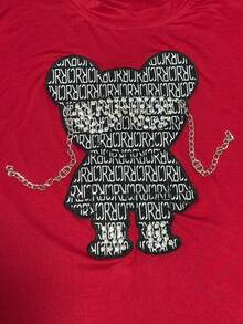 Blusa de manga corta con estampado de dibujos animados - Rojo - Ver 4