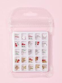 25pcs Alloy Rhinestone Nail Ornaments, Red Pink Gold Rhine Diamond Embellished Nail Ornaments, DIY Art Ornaments Used In Daily Nail