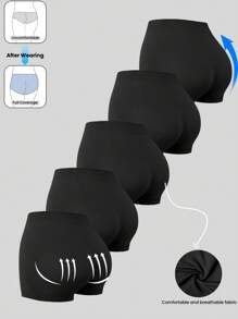 5pcs Plus Size Women Minimalist Solid Color Seamless Stretch Briefs, Comfortable Breathable Boxer Shorts - Black - View 2