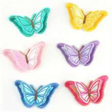 1pc Layer 3D Butterfly Embroidery Patches, Embroidered Iron-On Patches, Red Peach Yellow Light Purple, For Clothing, Jacket, Hat, Jeans, Backpack, Stage Costume