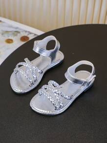 Girls Round Toe Low Top PU Sandals - Breathable Lightweight Hollow Out Sandals For Vacation Beach, Summer - Cute Preppy Classic Style For 14 And Under