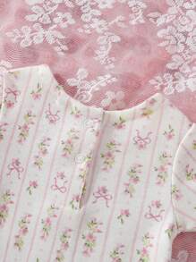 5pcs Baby Girls' Cartoon Short Sleeve Bodysuit, Cute Spring/Summer