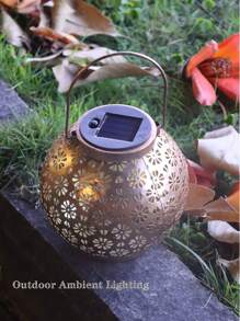 1pc Solar Powered Iron Lantern With Hollow Design - Multifunctional Outdoor Decoration Suitable For Garden, Patio, Balcony And Lawn - Energy Saving, Easy Installation, Creating Holiday Ambience