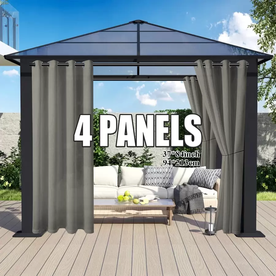 4 Panels Waterproof Indoor Outdoor Curtains For Patio-Privacy Sun Blocking Grommet Curtain Panel Weatherproof, UV Resistant Curtains For Gazebo, Front Porch, Pergola - 深灰色 - 查看 1