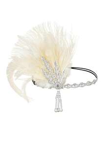 1920 年代羽毛头带，波西米亚头饰，锌合金菱形框架，女士 1920 年代羽毛装饰头带，重返校园