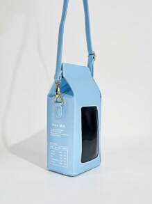 حقيبة كروس بودي بشكل علبة الحليب مزينة برسومات الأبقار وأحرف، مع حزام قابل للفصل وإغلاق بسحاب، حقيبة كروس بودي مناسبة للتنقل اليومي والسفر، حقيبة مربعة بنمط الفراولة