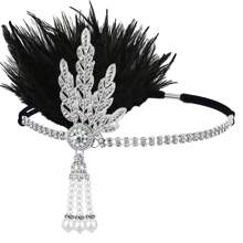 1pc 1920s Style Rhinestone Leaf Headband For Women, Christmas Party Makeup Ball Masquerade, Festive Party Headpiece - A - View 4