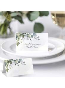 20/50/100 Stück elegante Olivenblattplätzchen für Hochzeiten, aquarellgrüne Blätter faltbare Tischnummern, geeignet für Hochzeiten, Partys, Taufen, Feiern, Abendessen, wo Namensschilder beschriftet werden können