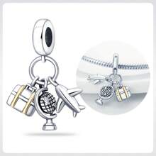 1 pieza Dije colgante de plata de ley 925 con diseños de globo, avión y maleta, apto para pulseras, brazaletes, collares y cuentas originales para hacer joyas DIY como regalo