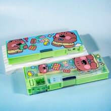 1 pieza Nueva caja de papelería con diseño de dibujos animados, herramienta de estudio con luz nocturna + caja de almacenamiento con múltiples compartimentos, gran capacidad, diseño de doble capa, caja de almacenamiento multifuncional, útiles escolares, estuche de lápices, mochila escolar