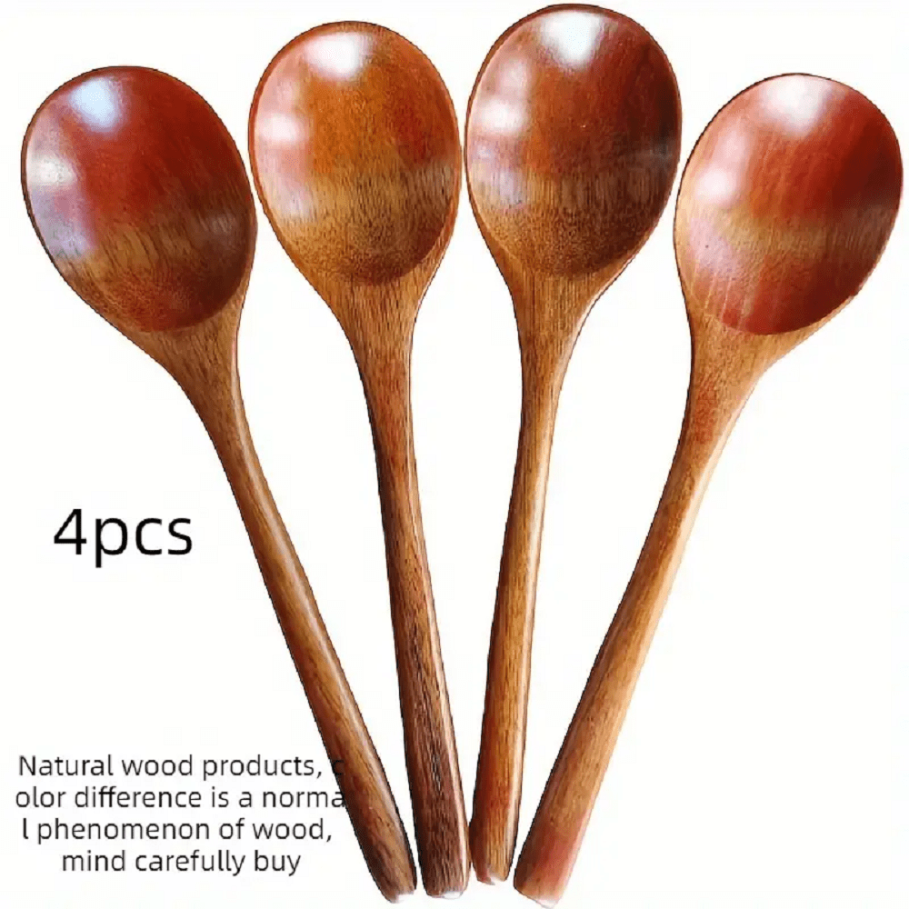 4pcs Wooden Soup Ladles, Multipurpose Utensil Suitable For Home, Kitchen, Camping And Picnics, For Salad, Dessert And Seasonings,School Supplies