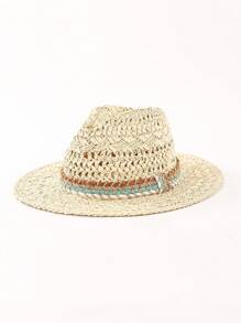 1pc Bohemian Hollow Out Straw Panama Hat, Waterdrop Shaped Beach Hat, Versatile For All Seasons - Teardrop-shaped Hat - View 11