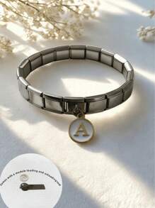 A Set Of French Elegant Stainless Steel Modular Bracelets That Can Be Freely Assembled With Single Letter Combinations. A Gift For Friends, Suitable For Both Men And Women, A Gift For Sisters, Women's Gifts, The Best Choice For Everyday Outfits And Daily Matching.