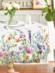 1pc 150cm Spring Floral Pattern Round Tablecloth, Modern Flowers Green Leaves Design Table Cover Spring Summer Themed Polyester Table Cloth For Birthday Party Decoration, Wedding Babe Shower Party Supplies Table Decor Home Decor - Multicolor - View 3