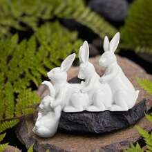 4 Rabbits Figurines Resin Sculpture Decoration For Home Desktop Decoration - 白色 - 查看 5