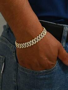1pc Men's Fashionable European & American Style Tennis Chain Shiny Cubic Zirconia Bracelet, Suitable For Dating, Wedding, Daily Wear