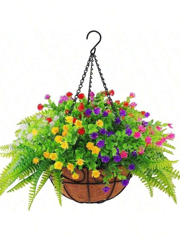 1 Piece, Bundling Outdoor Artificial Flowers, UV Resistant Rose Eucalyptus Plants, Artificial Plastic Green Starry Sky Indoor And Outdoor Hanging Plants, Garden Porch Window Sill Box, Suitable For Wedding Decoration, Home Decoration, Outdoor Garden Decoration, Room Decoration