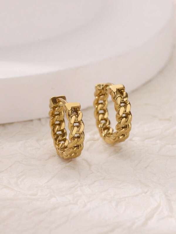 1 Paio di Orecchini a Cerchio Vintage con Catena per Donna, in Acciaio Inossidabile di Colore Oro, Geometrici, Regalo di Gioielleria per Feste e Matrimoni