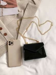 1 pièce Mini sac à bandoulière/sac messager en PU de couleur unie de nouvelle mode, petit sac carré, sac de fille personnalisé populaire avec chaîne laser brillante, couleur bonbon mode "Satisfied Bird", style triangle couverture de niche polyvalente mini sac à main de messager de fille