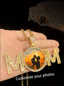 1PC Custom Photo Necklace, Personalized MOM Letter Pendant Necklace Jewelry, Gift For Family, Mother's Day Gift, Personalized Customized Holiday Gift, Personalized Birthday Gift Memorial Gifts