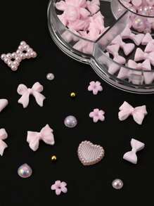 1 caja (7 en 1) de accesorios de arte de uñas + 3 piezas de juego de lápices con pincel de diamantes de imitación, incluye accesorios de arte de uñas en caja con corazones, moños, conjunto mixto de diamantes de imitación, con 1 sacapuntas, 1 pinzas y 1 lápiz de cera autoadhesiva con resina para decoración de uñas DIY, para mujeres y niñas, para salón de belleza en casa.