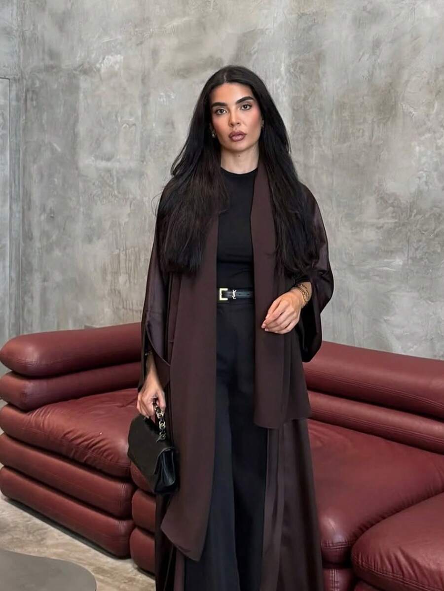 1 Piece Stylish Satin-Style Women's Dress . This Elegant Dress, Also Available In The Form Of A Long Abaya, Is Perfect For Both Everyday Wear And Special Occasions. - Brown - View 1