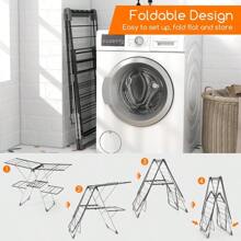 Giantex Clothes Drying Rack Foldable Laundry Drying Rack With 33 Drying Rails 3-Level Adjustable Height Versatile Clips Wave-Shaped Bars Collapsible Freestanding Airer For Indoor Outdoor