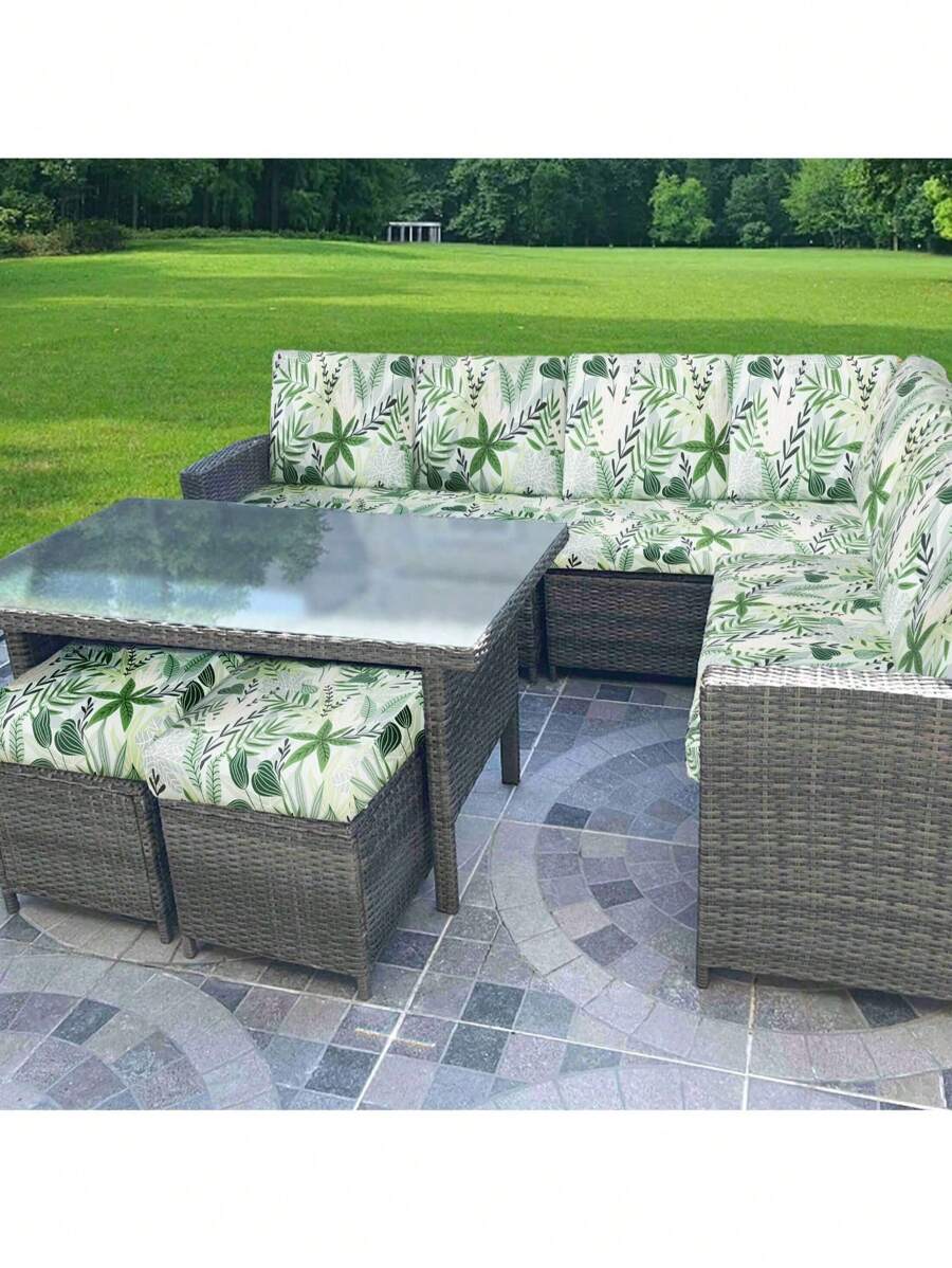 1pc Tropical Rainforest Leaf Print Milk Silk Sofa Cushion Cover, High Elasticity, Dust-Proof, Washable, All Season, Suitable For Outdoor Rattan Sofa