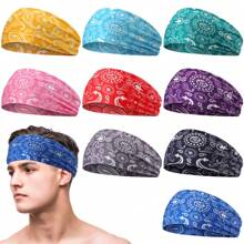 9 Pcs Sweatbands For Men Workout Sport Headbands For Men Camo Headband Sweat Absorbing Headband Wide Sweatband For Head Basketball Football Cycling Running Yoga, 4.7 X 9.8 Inch - 彩色 - 查看 1