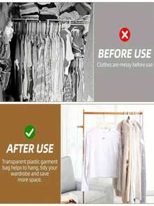 10pcs Garment Dust Covers, Clear Plastic Dry Cleaning Hanging Garment Bags, Reusable Clothes Dust-Proof Covers For Home Use - Transparent - View 4