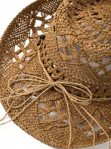 1pc Shell Decor Bohemian Style Beaded UV-Protection Straw Panama Hat, Handmade Versatile Beach Hat, Suitable For All Seasons - White - View 11