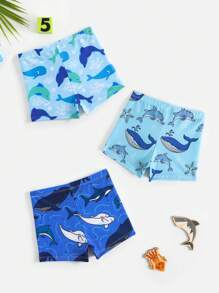 3 Packs Boys Cute Ocean Shark Pattern Beach Shorts, Dinosaur Print Swim Trunks, Suitable For Summer Beach, Vacation, Pool Outdoor Activities Swimwear - Multicolor - View 2