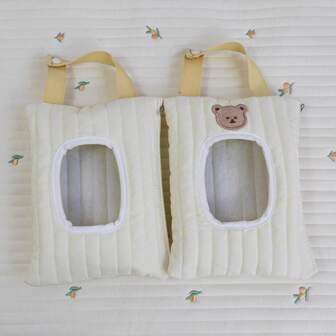 1 件可爱卡通熊印花纸巾餐巾架盒，汽车用便携式湿巾袋