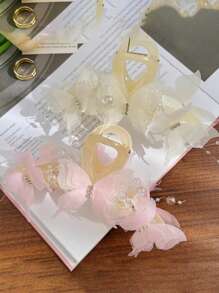 [节日配饰] 优雅蝴蝶发夹，镶有水钻和珠子 - 灵感来自 Y2K，美人鱼风格女士发夹 - 非常适合婚礼、浴室发饰 - 彩色 - 查看 5