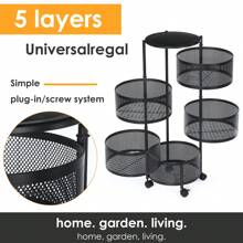 OYAJIA 6-Tier Round Rotating Kitchen Storage Cart: Space-Saving With 5 Circular Rotating Shelves. Ideal For Vegetables, Fruits & Kitchen Essentials. Mobile, Versatile & Perfect For Corner Organization