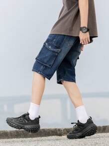 Fashionable Straight Leg Denim Shorts For Teen Boys - Medium Wash - View 8