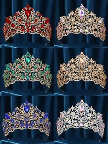 Baroque Crown And Tiara Gold Crystal Pearl Bride Wedding Queen Crowns Decorative Princess Tiaras Rhinestone Hair Accessories For Women And Girls - Multicolor - View 1