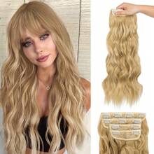 EAVIN GARY Clip In Long Wavy 30% Human Hair Mix Synthetic Hair Extension 24 Inch Black 4PCS Thick Hairpieces Fiber Double Weft Hair For Women