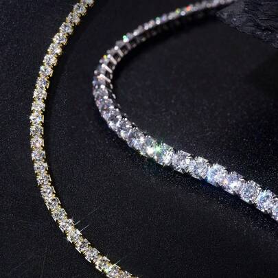 1 chiếc dây chuyền tennis 4 chấu đính đá Moissanite và kim cương cao cấp 3mm kiểu hip hop, dây chuyền ôm sát cổ có thể điều chỉnh (bạc S925), lấp lánh rực rỡ, sang trọng, tinh tế, quà tặng trang sức cho nữ.