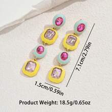 1 对闪亮水晶方形流苏耳坠耳环，带阳光元素，适合女士，适合春夏季