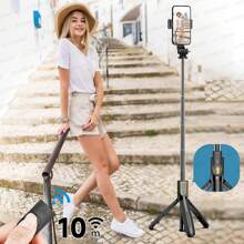 AXNEN Extendable Selfie Stick Tripod With Wireless Remote And Phone Holder, Portable Smartphone Tripod Stand For Group Selfie/Live Streaming/Video Recording, Compatible With IOS And Android Devices - Black - View 4