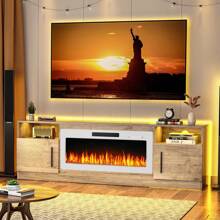 70 Inch Fireplace TV Stand With LED Light Entertainment Center And Storage Cabinet For TVs Up To 80 Inches - Grey New-70in - View 7