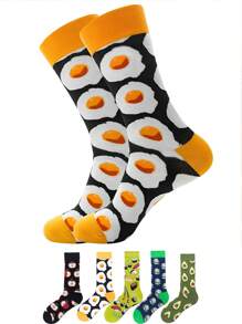 1/3/5 pares de calcetines hasta el tobillo para mujer con diseños de dopamina, hamburguesa y huevo frito
