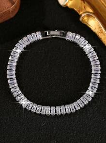 3pcs Set Shiny Round & Square Geometric Zirconia Tennis Bracelet, Suitable For Women And Girls Everyday Wear - Silver - View 9